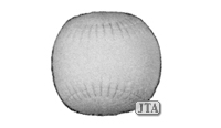 明治35（1902）年当時の英国製テニス専用ボール。手縫いで、ゴムボールにウール地をカバーしていた